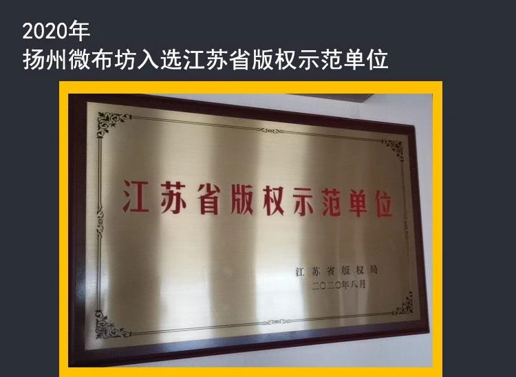 Jiangsu provincial copyright demonstration organisation plaque dated 2020